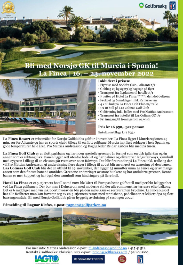 Golfreise for Norsjo GK til La Finca 16. 23. november 2022